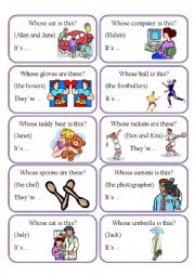 English Worksheet: SPEAKING CARDS - POSSESSIVES