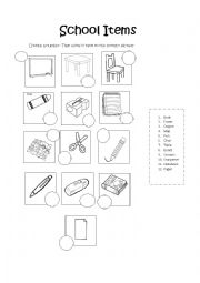 English Worksheet: School Items