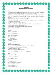 English Worksheet: SPEAKING: Personal Questions and Information