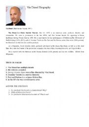 English Worksheet: Vin Diesel reading comprehension