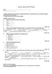 English Worksheet: initial test for the 5th grade