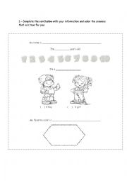 English Worksheet: Personal Information for Kids