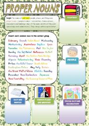 English Worksheet: proper nouns  ( + keys ) 