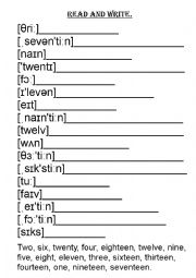 English Worksheet: numbers 1-20