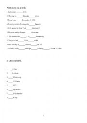 English Worksheet: Exercises for prepositions of time
