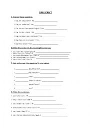 English Worksheet: CAN - CAN NOT