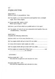 English Worksheet: Angles and lines