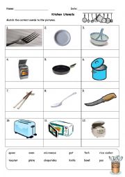 English Worksheet: Kitchen Utensils