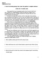 English Worksheet: A Day at Magic Land