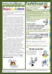 English Worksheet: Internet Shopping and other services(End of Term2 Test 9th form)3 parts: Reading Comprehension+Language+Writing+Key.