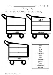 English Worksheet: Shopping for Toys: Syllables