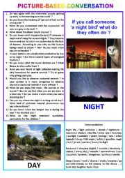 English Worksheet: Picture-based conversation : topic 40 - night vs day