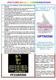 English Worksheet: Picture-based conversation : topic 41 - pessimism vs optimism
