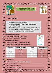 English Worksheet: Possessive Nouns (rules and activities)