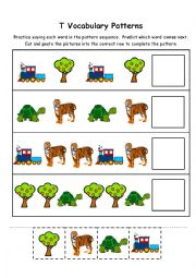English Worksheet: Letter T Vocabulary Patterns