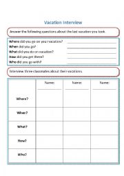 English Worksheet: Vacation Interview
