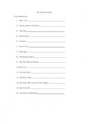 English Worksheet: The Signature Game
