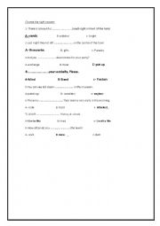 English Worksheet:  Multiple choice quiz.