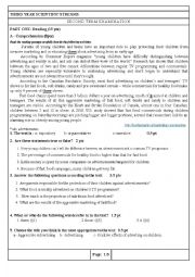 English Worksheet: 3rd year examination on advertising