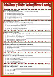 English Worksheet: Verbs followed by infinitive / -ing form (difference in meaning) *editable