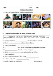 English Worksheet: Pastimes Vocabulary