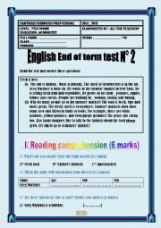 English Worksheet: End of term test N 2 