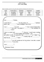 English Worksheet: a letter of application