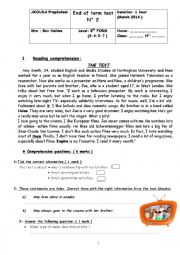 English Worksheet: end term test n3