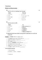 English Worksheet: modals and semi modals