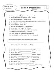 English Worksheet: Verbs + prepositions