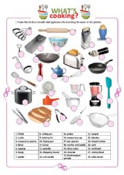 English Worksheet: Kitchen and Cooking Utensils