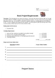 English Worksheet: Book Report Choices