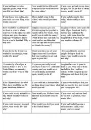 English Worksheet: Practicing second and third conditionals questions game