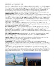 English Worksheet: NEW YORK - A CITY LIKE NO OTHER