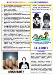 English Worksheet: Picture-based conversation : topic 44 - celebrity vs anonimity