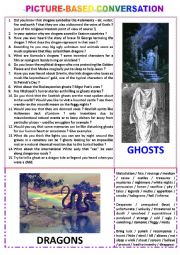 English Worksheet: Picture-based conversation : topic 45 - ghosts vs dragon.