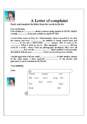 English Worksheet: A letter of complaint