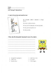 English Worksheet: How to describe a cartoon character- verb have got- elementary writing + model text