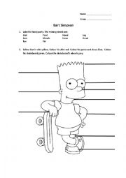 English Worksheet: Bart Simpson Parts of the body and colors