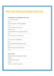 English Worksheet: My First Paraphrasing Exercises