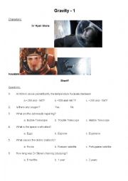 English Worksheet: Comprehension Questions for Gravity film