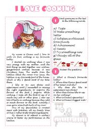 English Worksheet: I love cooking - reading