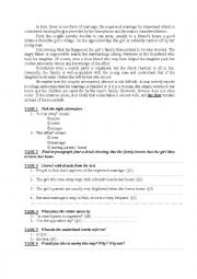 English Worksheet: Reading test about wedding for 1st form