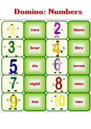 English Worksheet: Numbers 1-10. Domino.