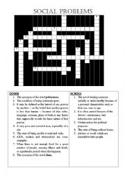 English Worksheet: SOCIAL PROBLEMS CROSSWORD