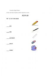 English Worksheet: a or an