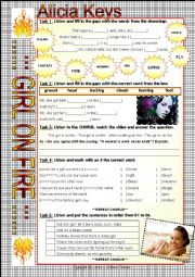 SONG WORKSHEET - GIRL ON FIRE - ALICIA KEYS