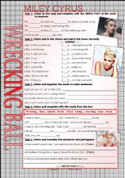 English Worksheet: SONG WORKSHEET - WRECKING BALL - MILEY CYRUS