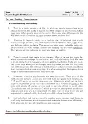 English Worksheet: Nutrition