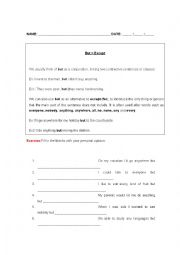 English Worksheet: BUT = EXCEPT